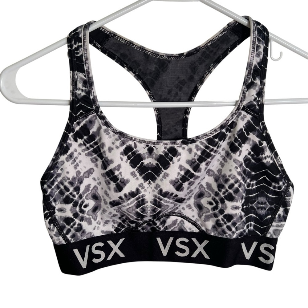 VSX Victoria's Secret Women's‎ Sports Bra Black White Gray Geometric Racerback